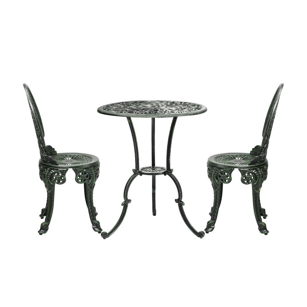 Livsip Patio Set Cast Aluminium Table&Chairs Verdigris 3PCS