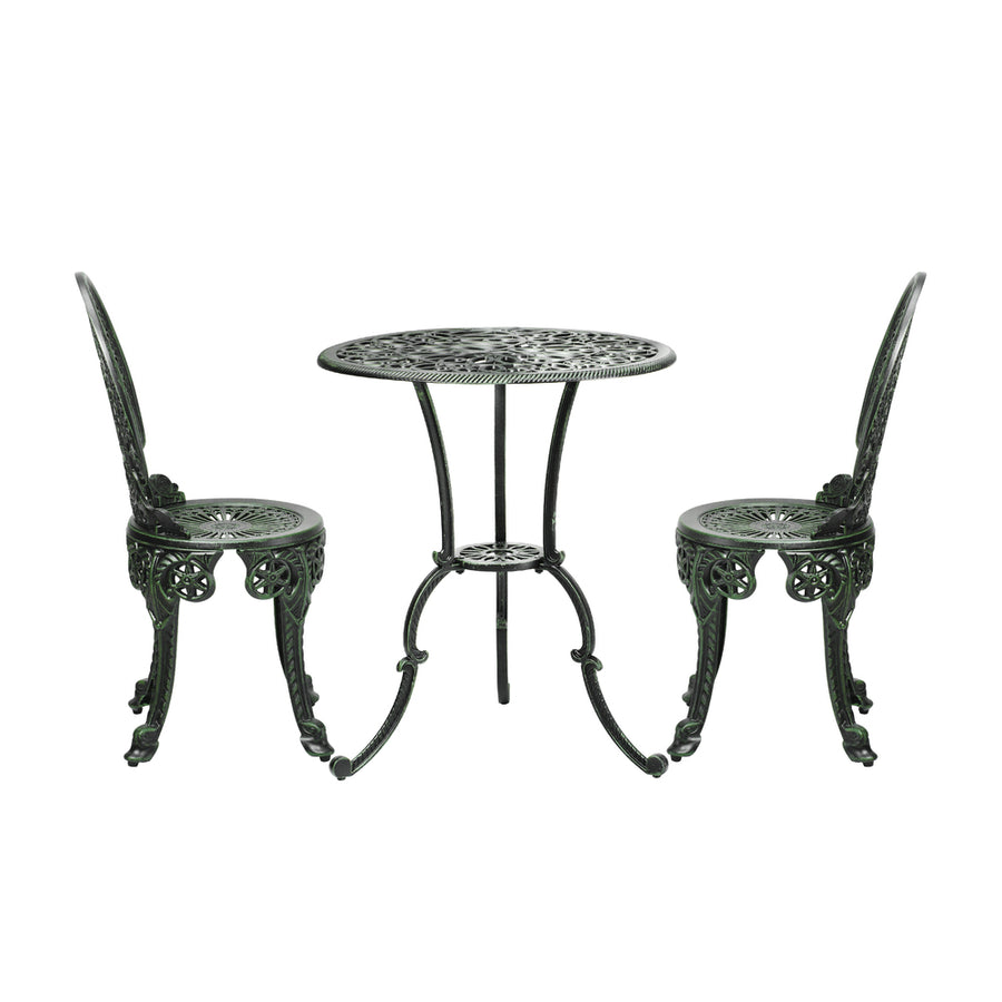Livsip Patio Set Cast Aluminium Table&Chairs Verdigris 3PCS