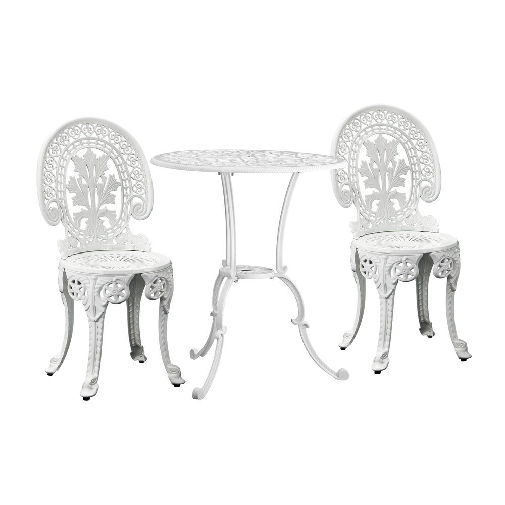 Livsip Outdoor Set Cast Aluminium Table and Chair 3PCS White