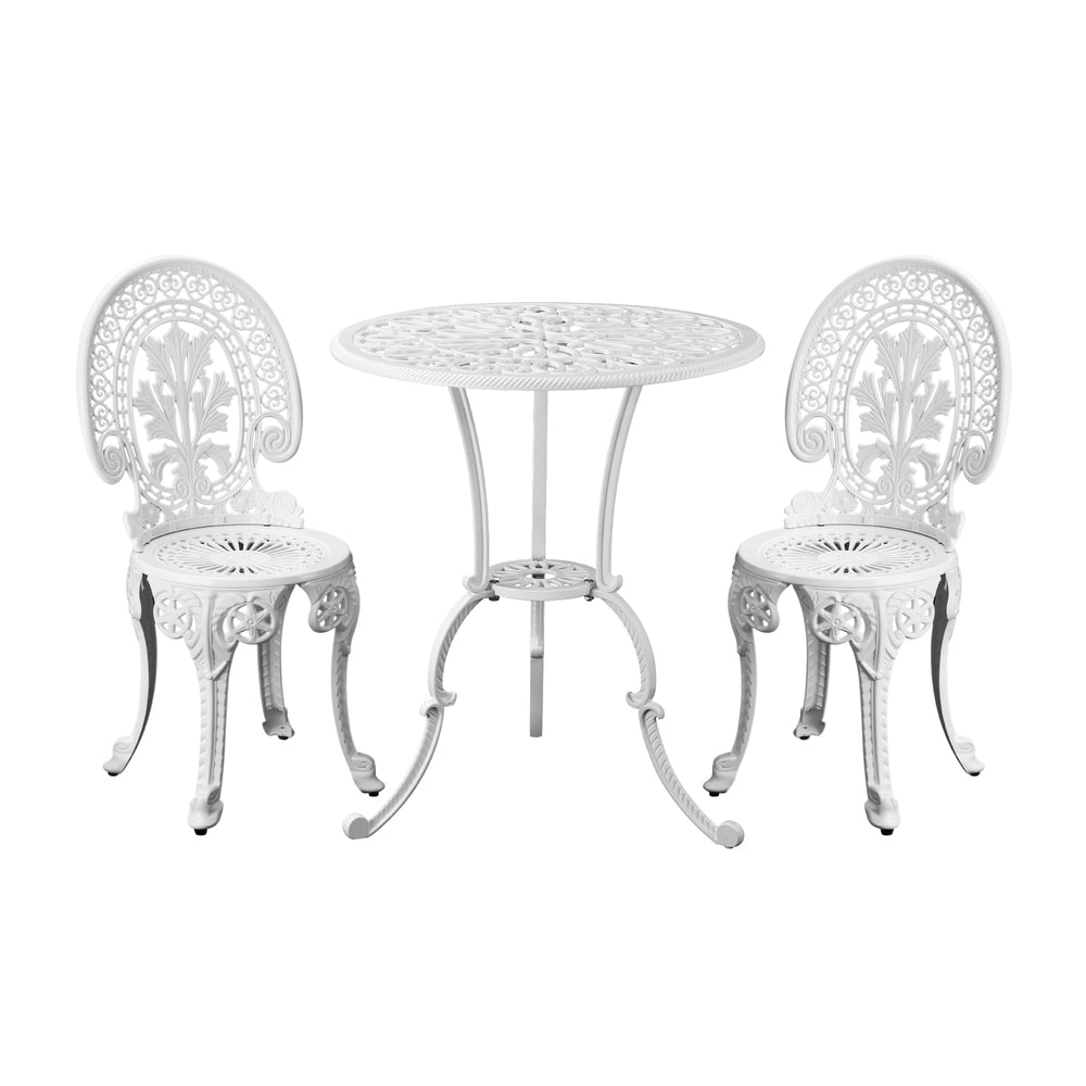Livsip Outdoor Set Cast Aluminium Table and Chair 3PCS White
