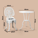 Livsip Outdoor Set Cast Aluminium Table and Chair 3PCS White - Side View