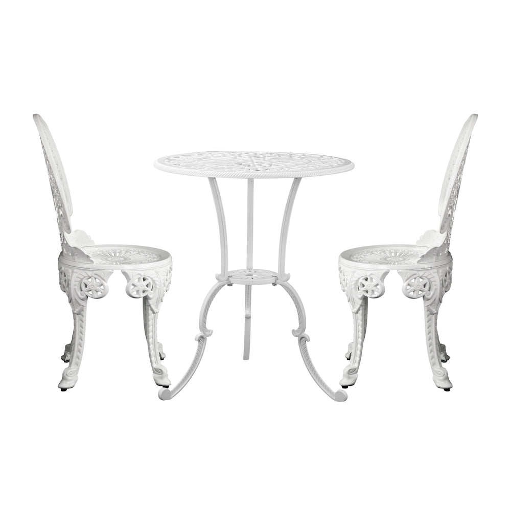 Livsip Outdoor Set Cast Aluminium Table and Chair 3PCS White