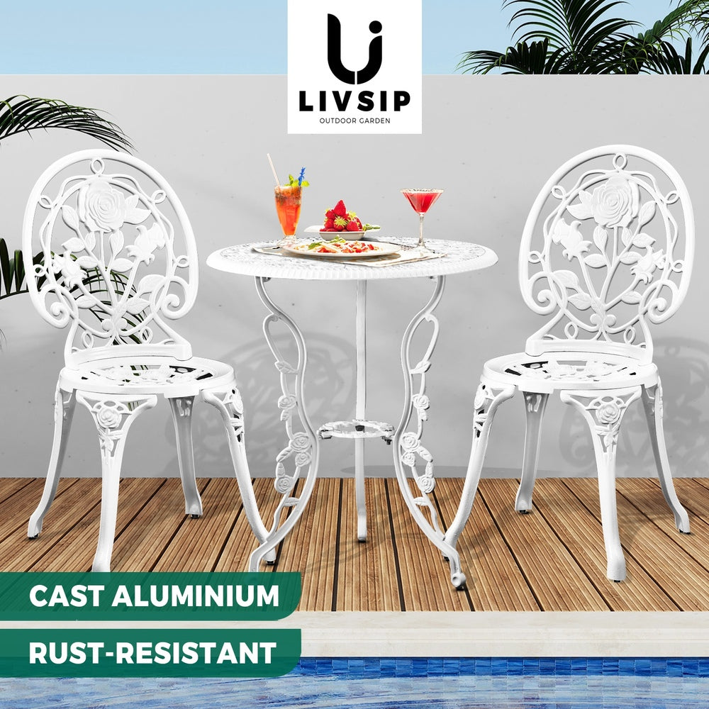 Livsip Outdoor Set Chairs&Table Cast Aluminum Rose 3PCS
