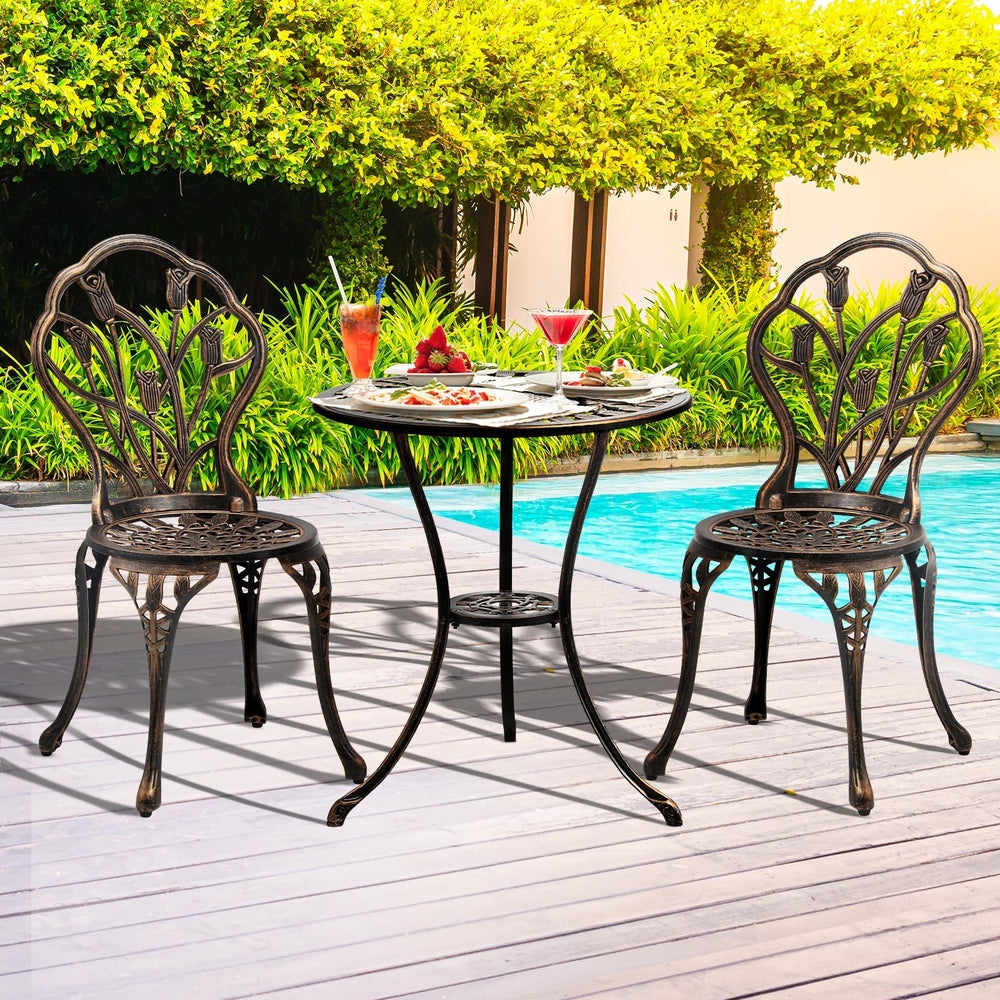 Livsip 3PCS Bistro Outdoor Setting Chairs Table Bronze