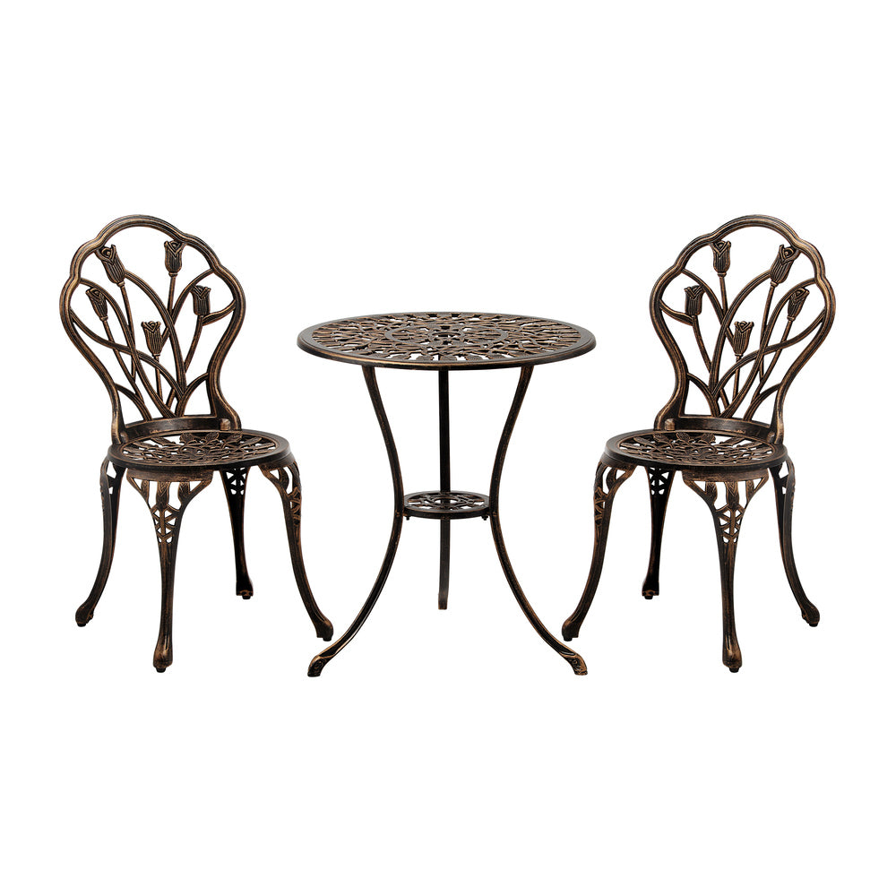 Livsip 3PCS Bistro Outdoor Setting Chairs Table Bronze