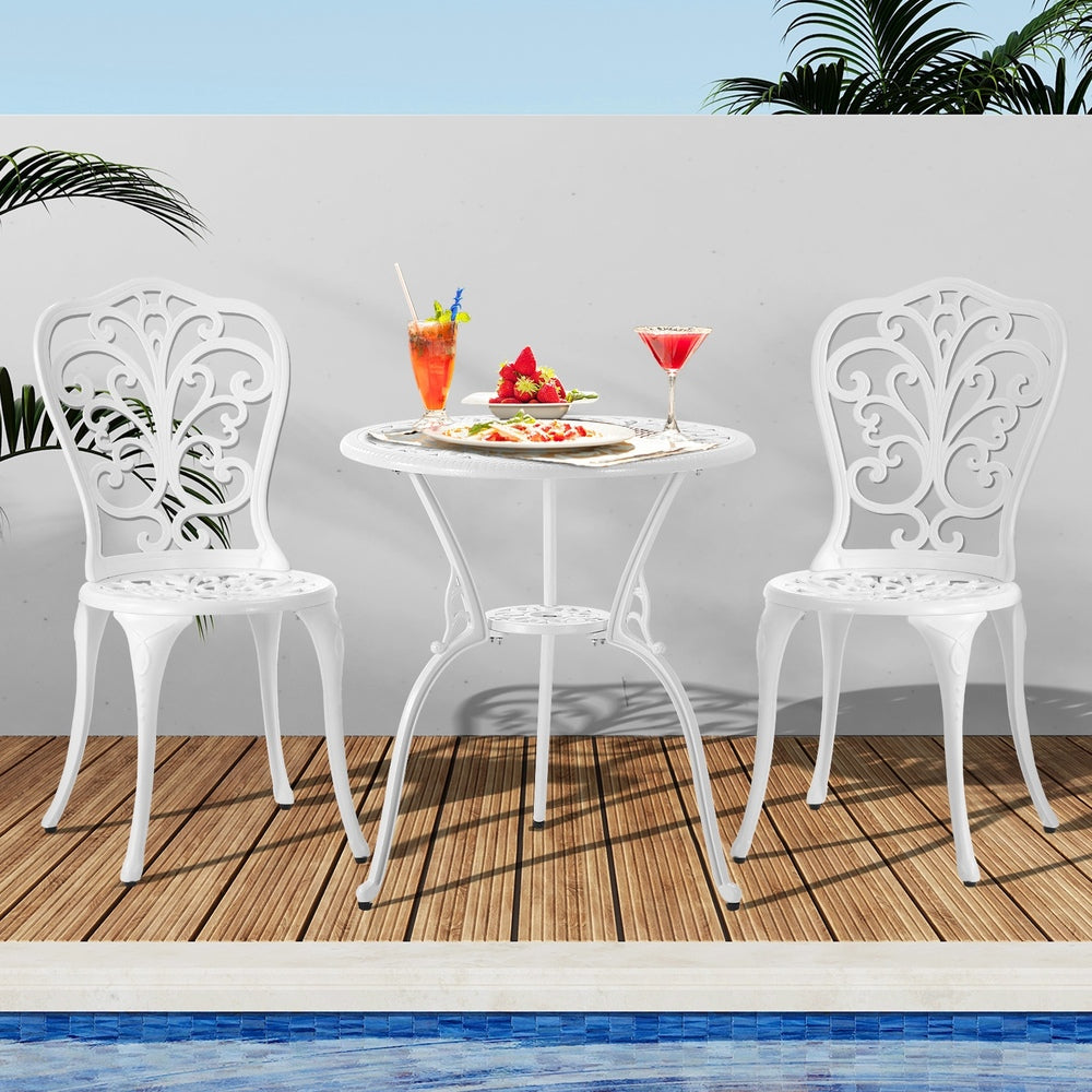 Livsip Bistro Outdoor Set Chairs Table 3PCS Cast Aluminium