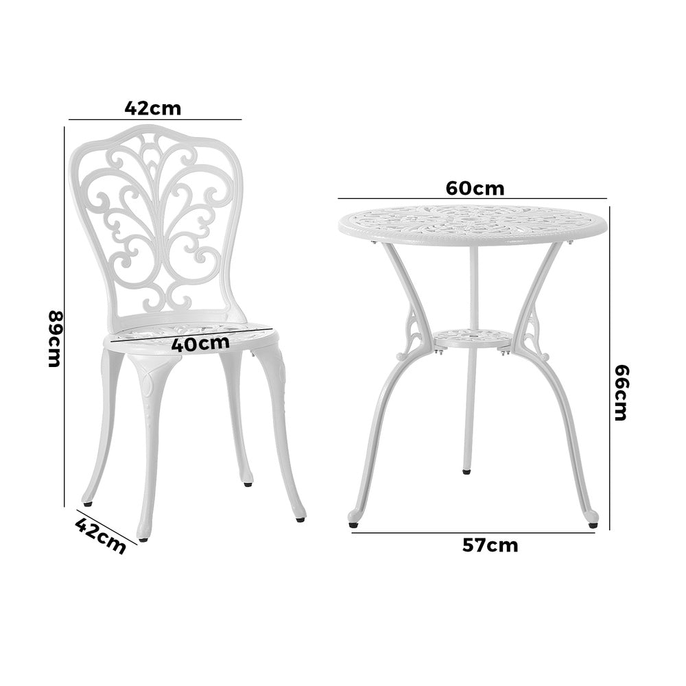 Livsip Bistro Outdoor Set Chairs Table 3PCS Cast Aluminium
