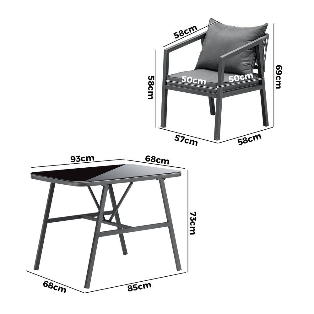 Livsip 3PCS Outdoor Dining Set Table Chairs Set