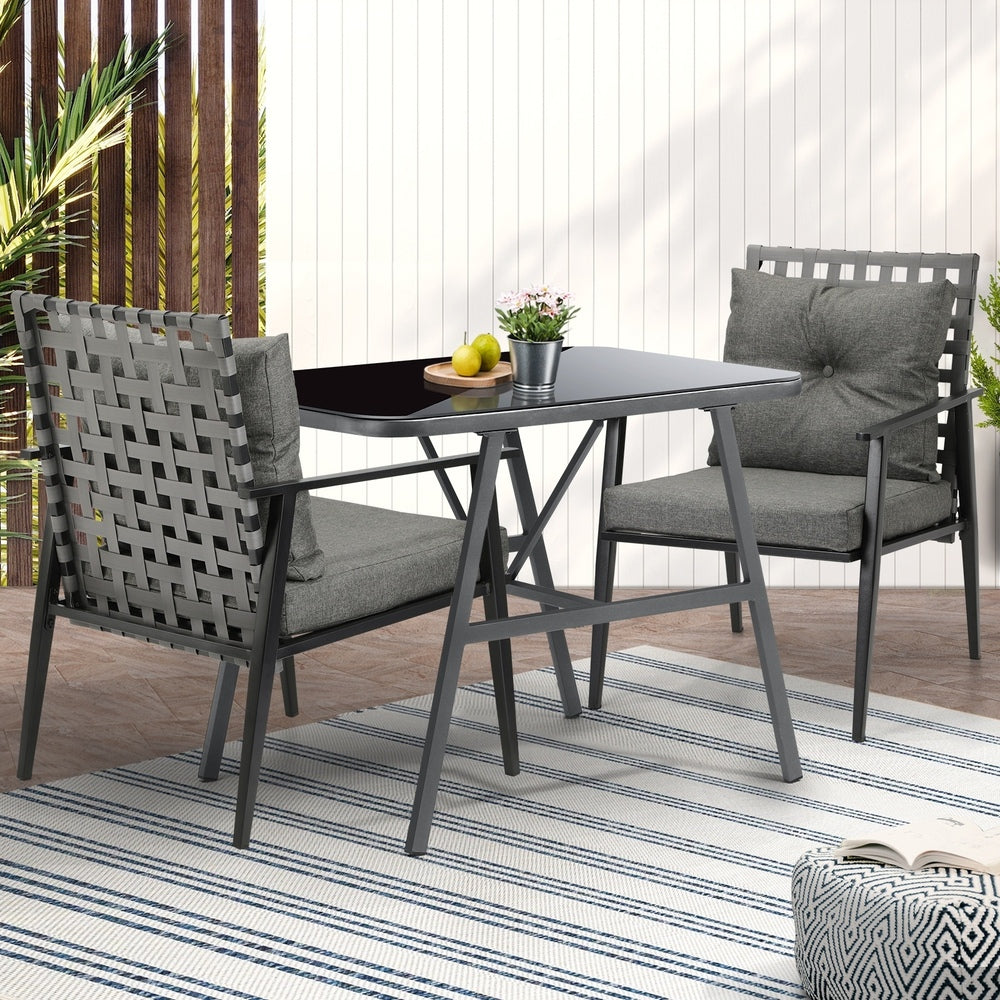 Livsip 2 Seater Outdoor Dining Set with Table Grey&Black