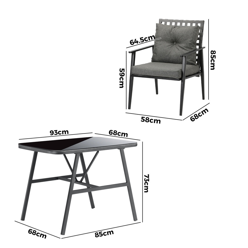 Livsip 2 Seater Outdoor Dining Set with Table Grey&Black