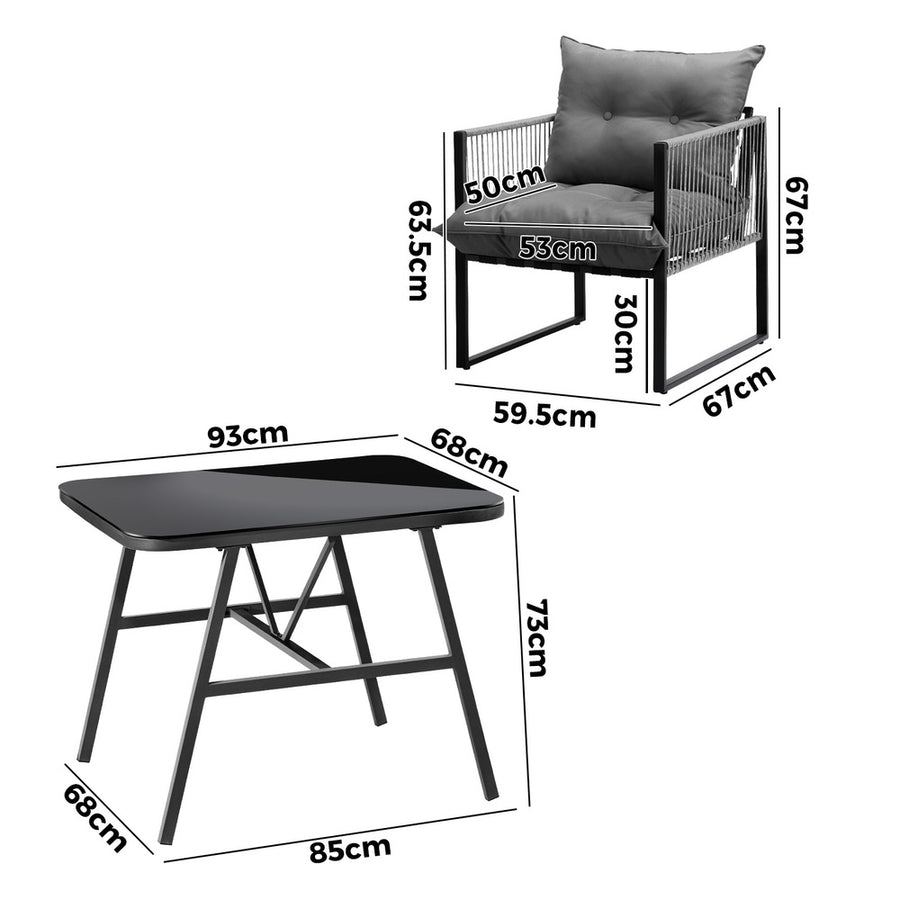 Livsip 3PCS Outdoor Dining Set Coffee Table Armchairs with Cushions, image 8