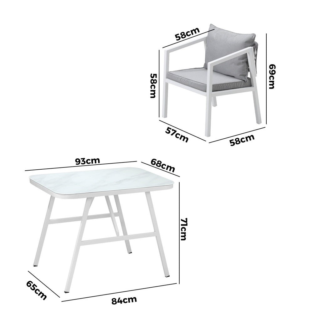 Livsip 3PCS Outdoor Dining Set with Marble-style Table
