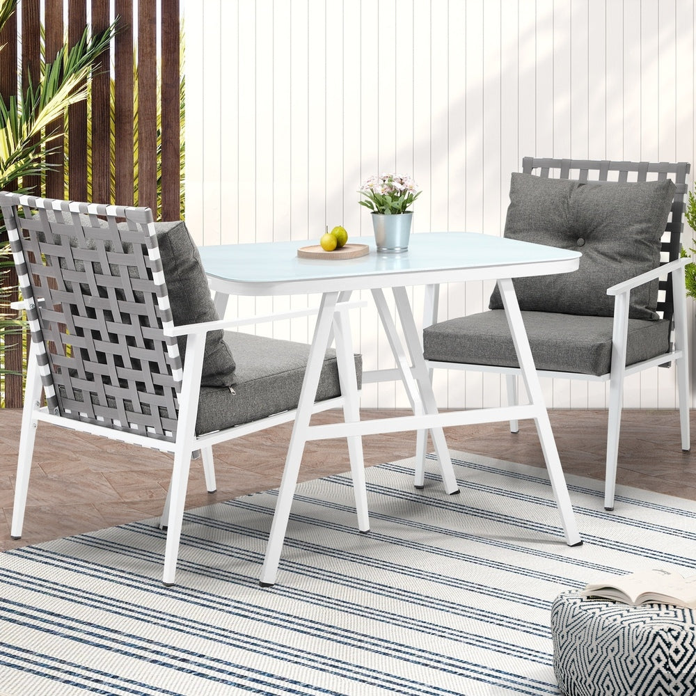 Livsip Outdoor Dining Set Rattan Chair Marble-style Table