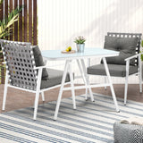 Livsip Outdoor Dining Set Rattan Chair Marble-style Table - Low Angle