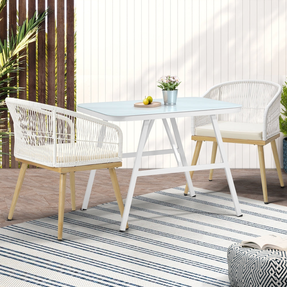 Livsip Outdoor Dining Set Patio Marble-style Table 3PCS