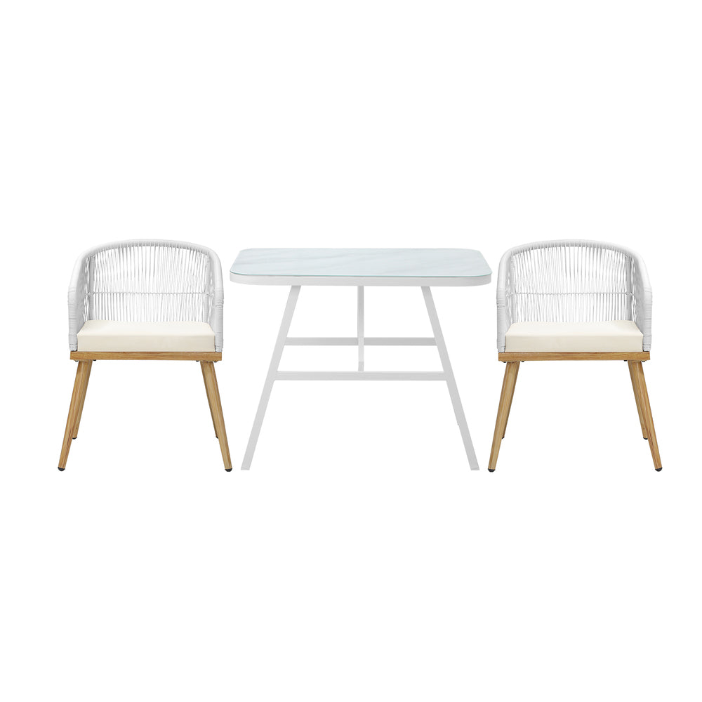 Livsip Outdoor Dining Set Patio Marble-style Table 3PCS