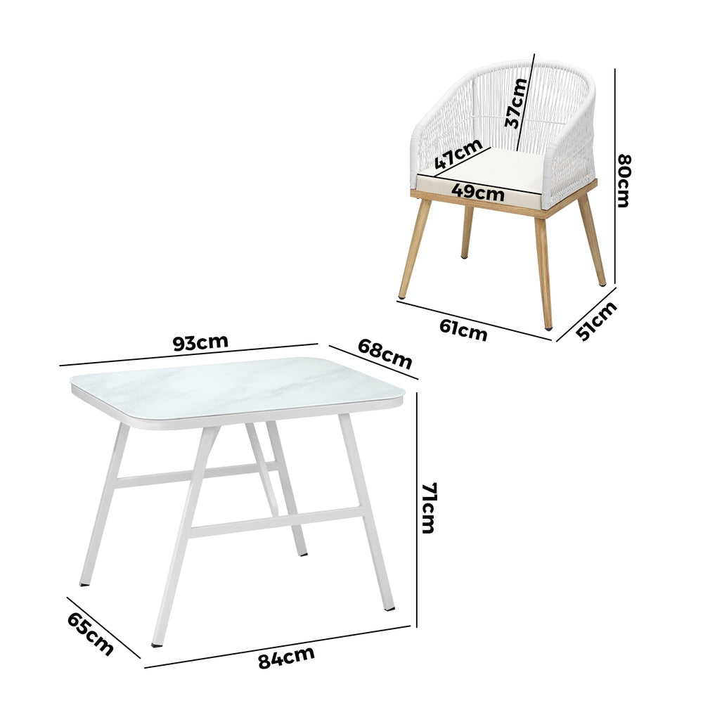 Livsip Outdoor Dining Set Patio Marble-style Table 3PCS