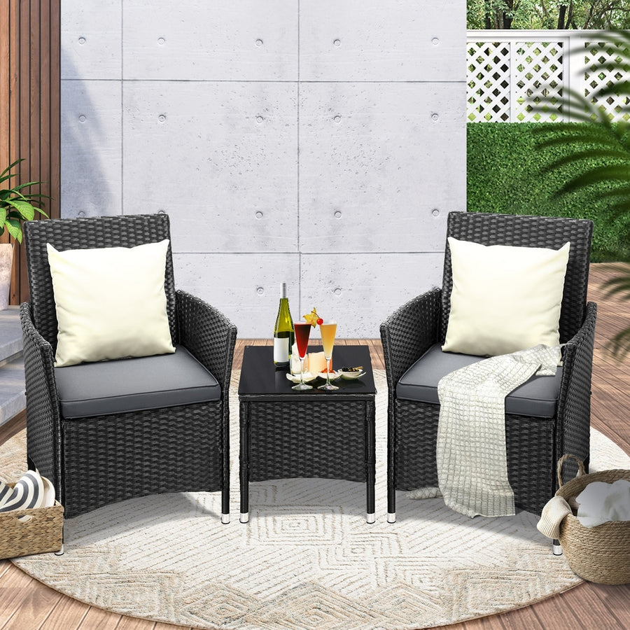 Livsip Outdoor Furniture Patio Chairs Table 3PCS Black, image 2