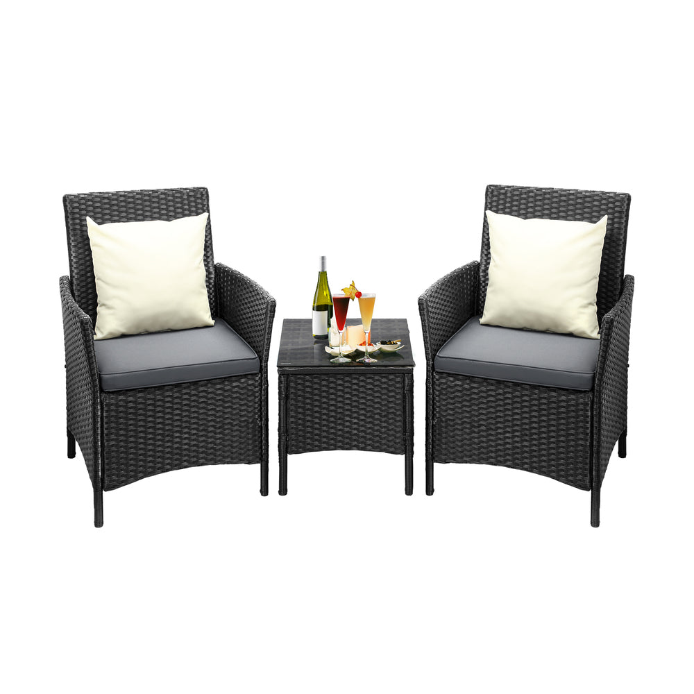 Livsip Outdoor Furniture Patio Chairs Table 3PCS Black