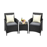 Livsip Outdoor Furniture Patio Chairs Table 3PCS Black