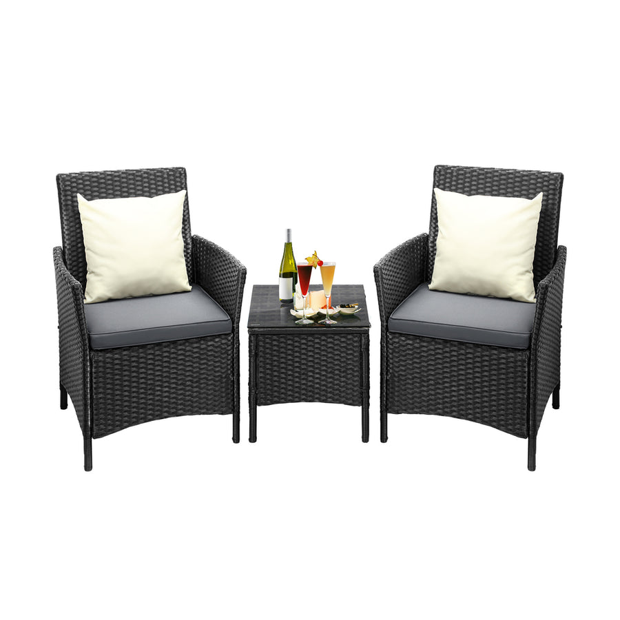 Livsip Outdoor Furniture Patio Chairs Table 3PCS Black, image 4
