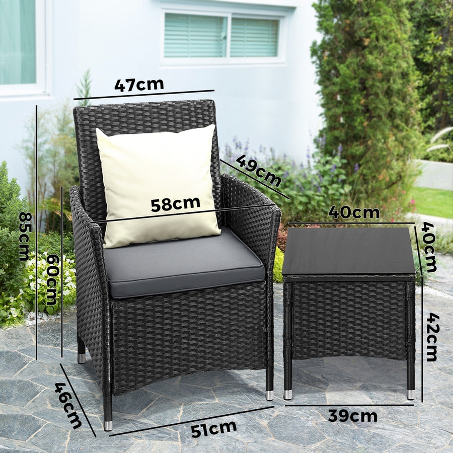 Livsip Outdoor Furniture Patio Chairs Table 3PCS Black, image 3