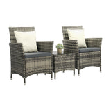 Livsip Outdoor Furniture Patio Chairs Table 3PCS Grey