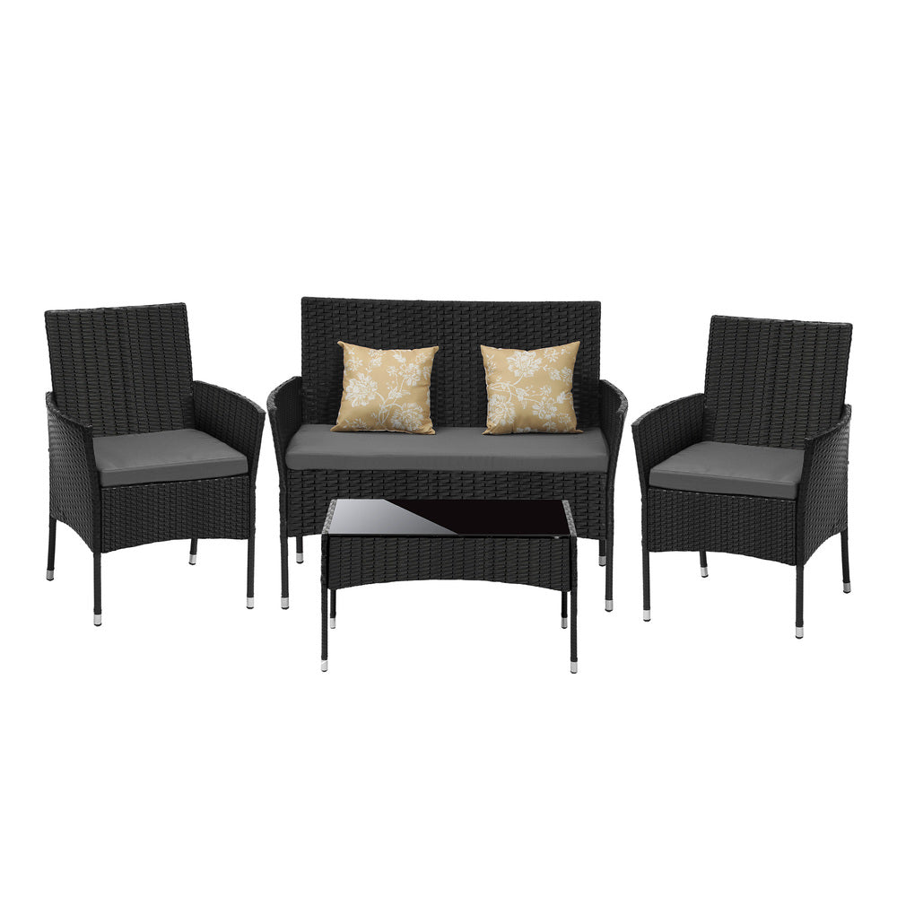 Livsip Outdoor Furniture 4PCS Set Chairs Table Wicker Black