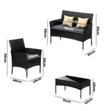 Livsip Outdoor Furniture 4PCS Set Chairs Table Wicker Black - Close-Up Angle