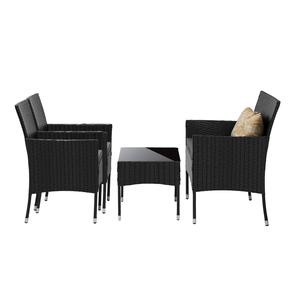 Livsip Outdoor Furniture 4PCS Set Chairs Table Wicker Black