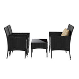 Livsip Outdoor Furniture 4PCS Set Chairs Table Wicker Black - Front View