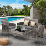 Livsip Outdoor Furniture 4PCS Set Chairs Table Wicker Grey - 45-Degree Angle
