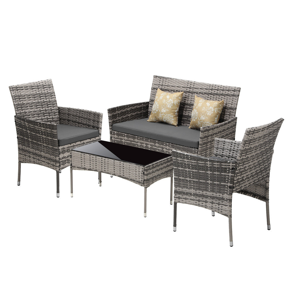 Livsip Outdoor Furniture 4PCS Set Chairs Table Wicker Grey