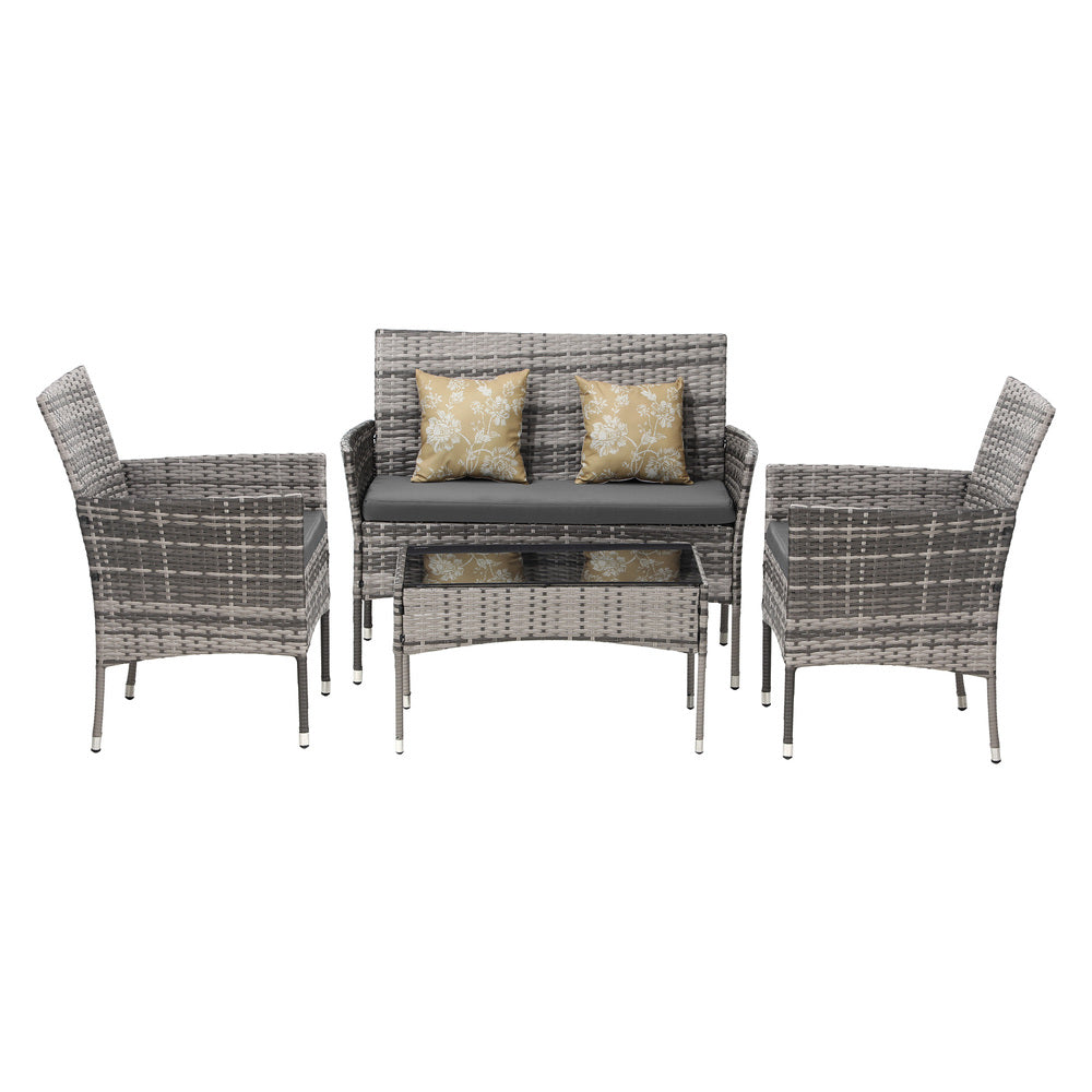 Livsip Outdoor Furniture 4PCS Set Chairs Table Wicker Grey