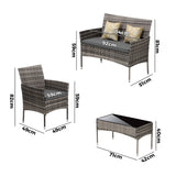 Livsip Outdoor Furniture 4PCS Set Chairs Table Wicker Grey - Rear View