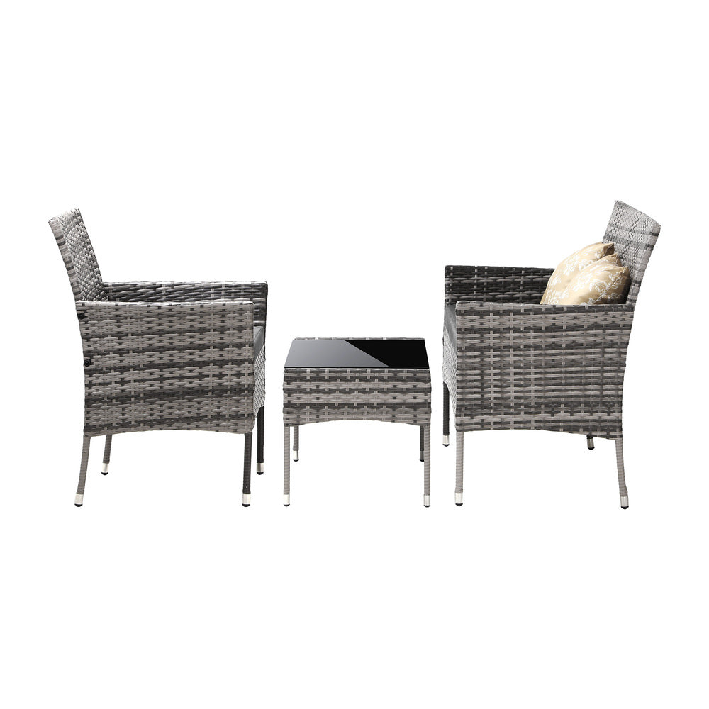 Livsip Outdoor Furniture 4PCS Set Chairs Table Wicker Grey