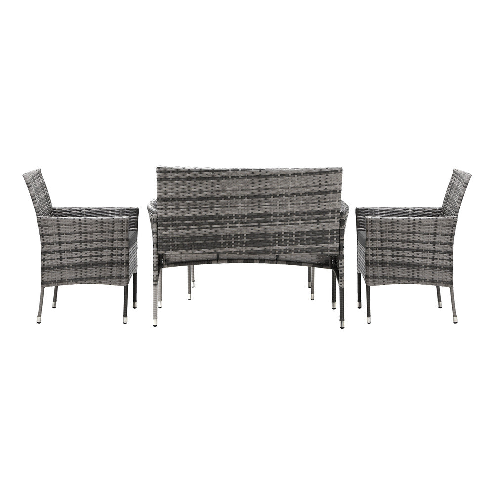 Livsip Outdoor Furniture 4PCS Set Chairs Table Wicker Grey