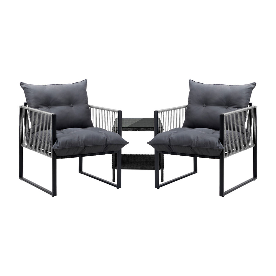 Livsip 3PCS Outdoor Patio Set Wicker Table Chairs with Cushions