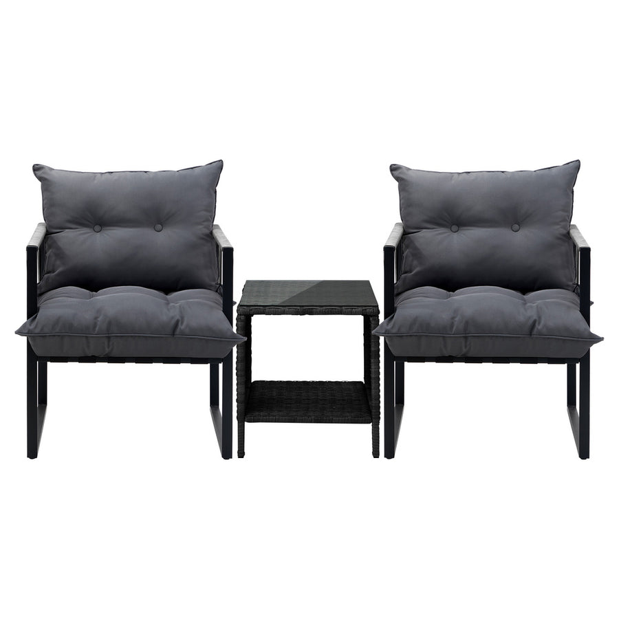 Livsip 3PCS Outdoor Patio Set Wicker Table Chairs with Cushions, image 4