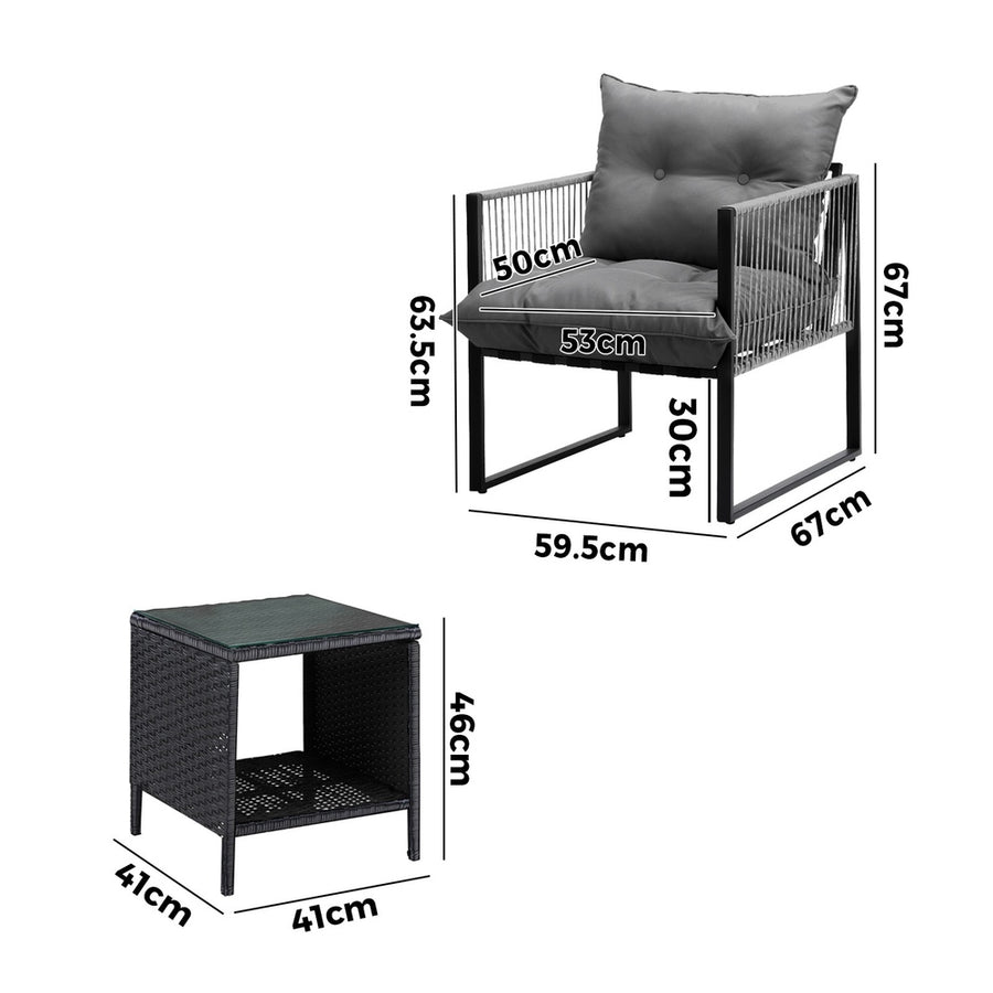 Livsip 3PCS Outdoor Patio Set Wicker Table Chairs with Cushions, image 9