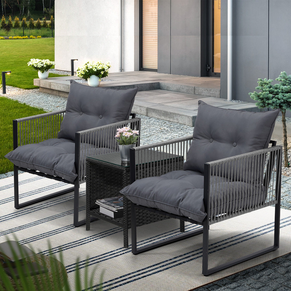 Livsip 3PCS Outdoor Patio Set Wicker Table Chairs with Cushions