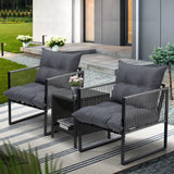 Livsip 3PCS Outdoor Patio Set Wicker Table Chairs with Cushions