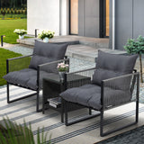 Livsip 3PCS Outdoor Patio Set Wicker Table Chairs with Cushions - Front View