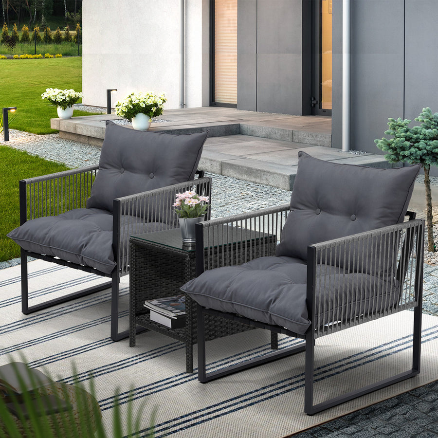 Livsip 3PCS Outdoor Patio Set Wicker Table Chairs with Cushions, image 2