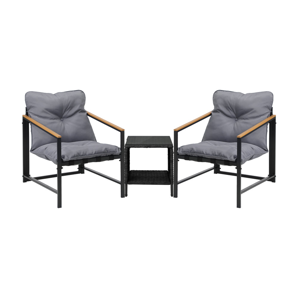 Livsip 3 Piece Outdoor Patio Set Metal Chairs Rattan Table