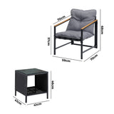 Livsip 3 Piece Outdoor Patio Set Metal Chairs Rattan Table