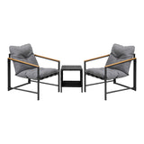 Livsip 3 Piece Outdoor Patio Set Metal Chairs Rattan Table - Side View