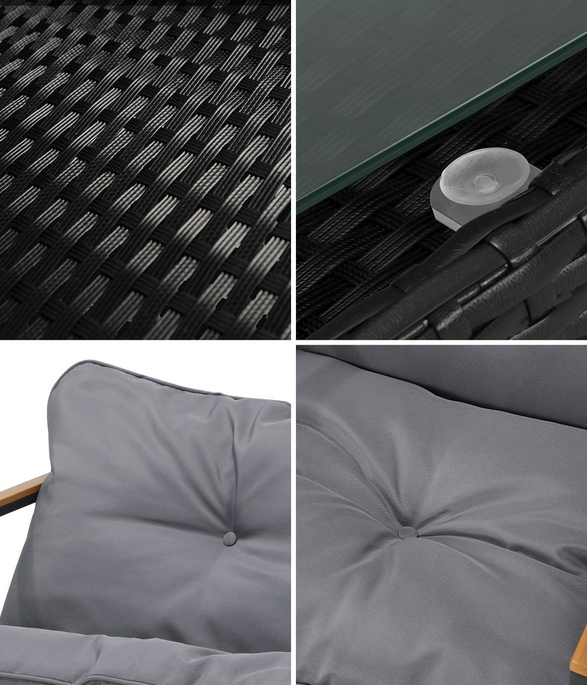 Livsip 3 Piece Outdoor Patio Set Metal Chairs Rattan Table