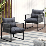 Livsip 2PCS Outdoor Patio Chairs Garden Sofa Set PE Wicker Grey - Low Angle