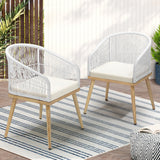 Livsip Outdoor Armchair X2 with Rope and Padded Seat Beige - Front View